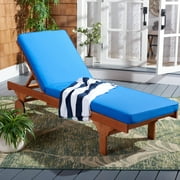 SAFAVIEH Newport Outdoor Patio Chaise Lounge Chair, Natural/Royal Blue
