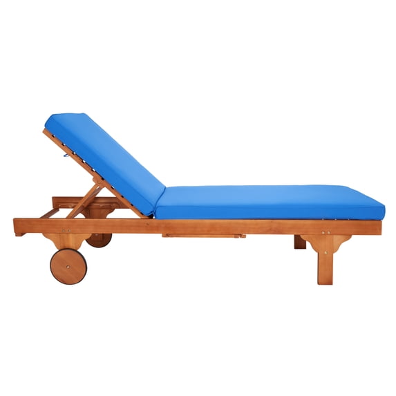 SAFAVIEH Newport Outdoor Patio Chaise Lounge Chair, Natural/Royal Blue