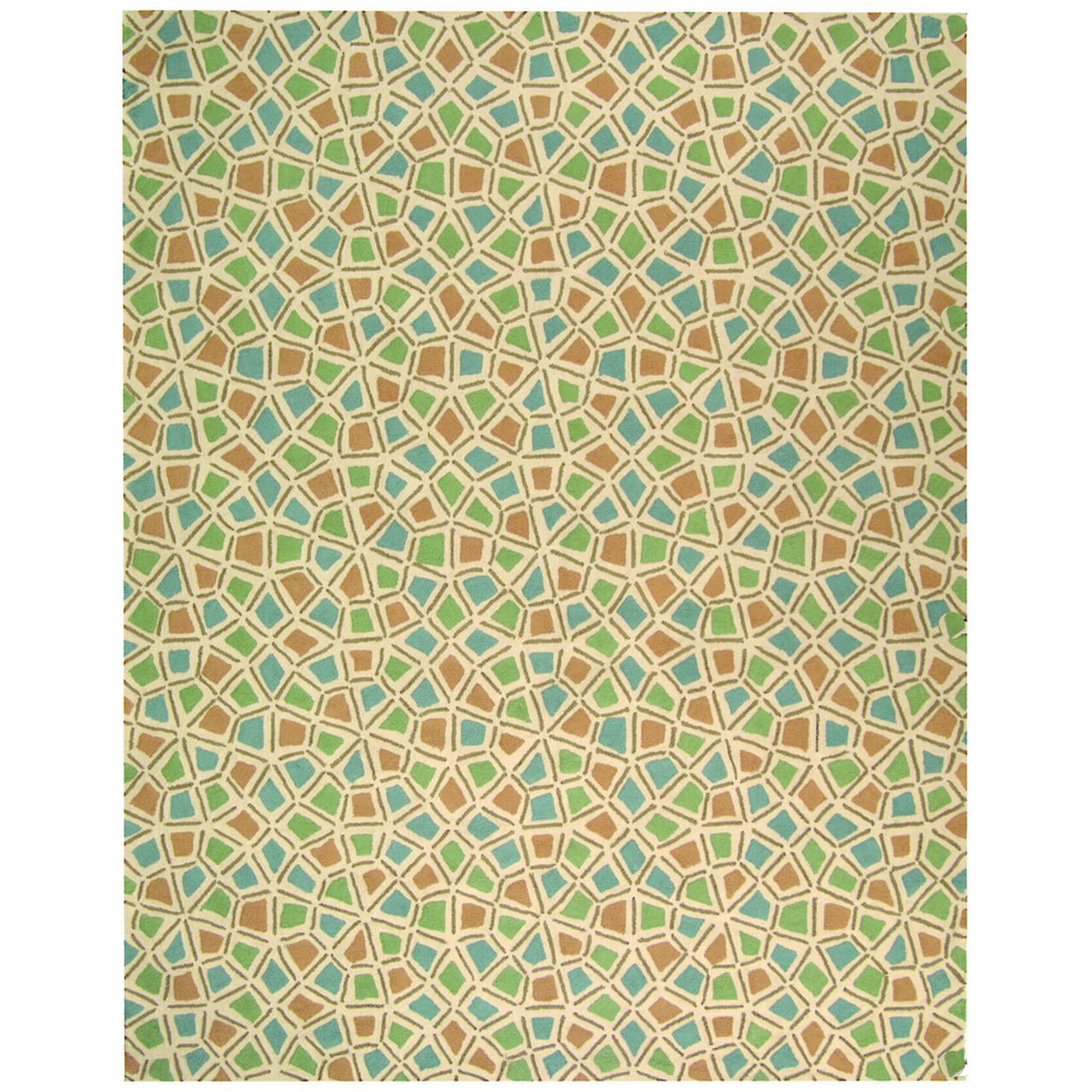 Newport Blue and Green Hand-Hooked Cotton Area Rug