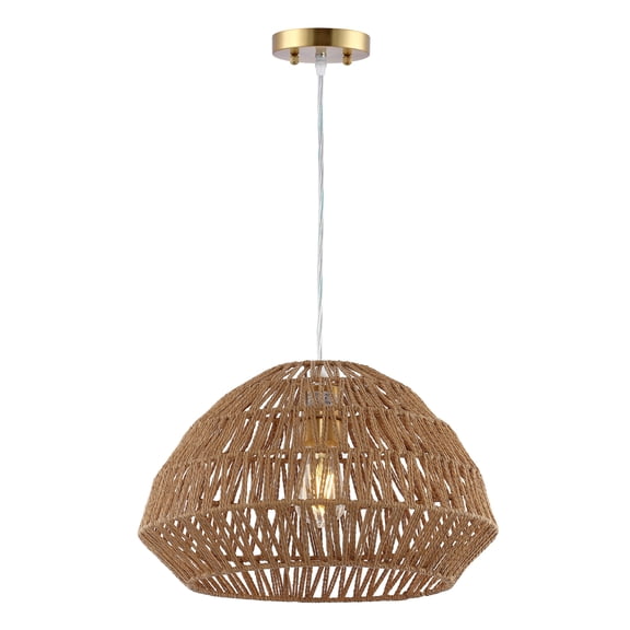 SAFAVIEH Niamh LED Natural Rattan Pendant Light with 100% White Cotton Shade