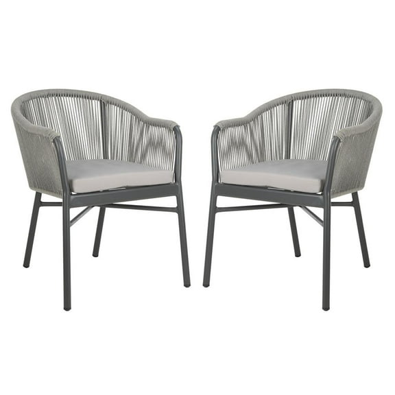 SAFAVIEH Nicolo Outdoor Patio Rope Chair, Grey/Cushion, Set of 2