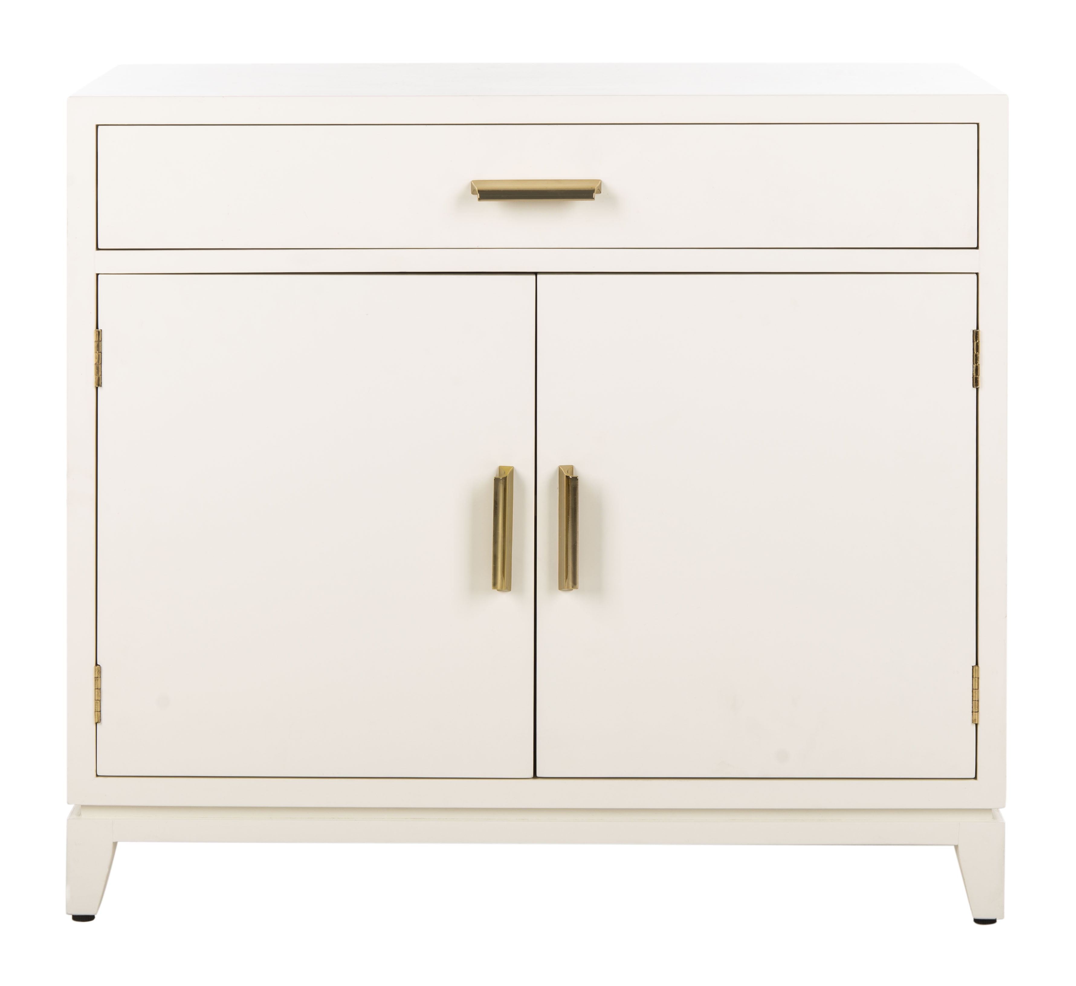 White and Brass Mid-Century 2-Door 1-Drawer Chest