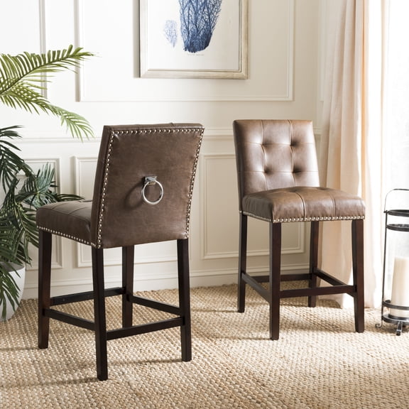 SAFAVIEH Nikita 26.5 in. H Modern Counter Stool with Ring, Brown, Set of 2