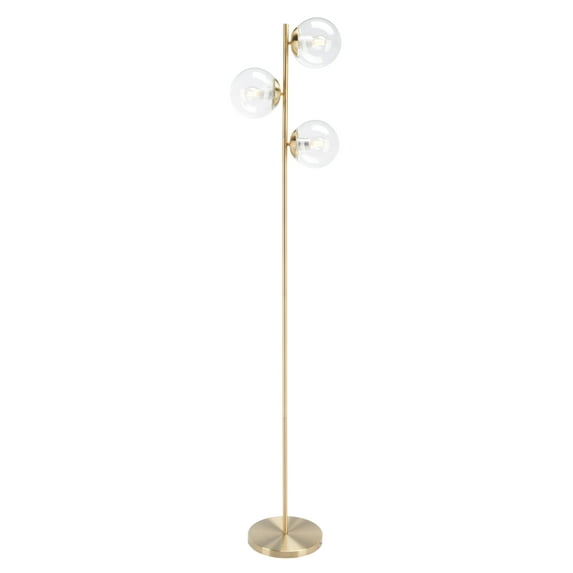 SAFAVIEH Niobe 65 in. 3-Light Glam Antique Gold Iron Floor Lamp with Clear Shade