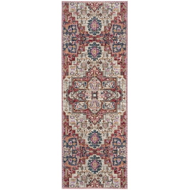 SAFAVIEH Nirvana Comhgham Geometric Runner Rug, Cream/Red, 3' x 8'