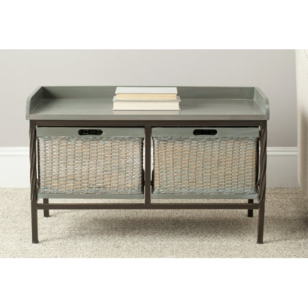 SAFAVIEH Noah Rustic 2 Drawer Wooden Storage Bench, Antique Pewter/French Grey
