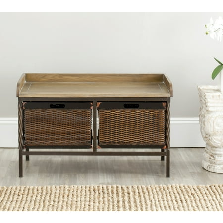SAFAVIEH Noah Rustic 2 Drawer Wooden Storage Bench, Antique Pewter/Oak