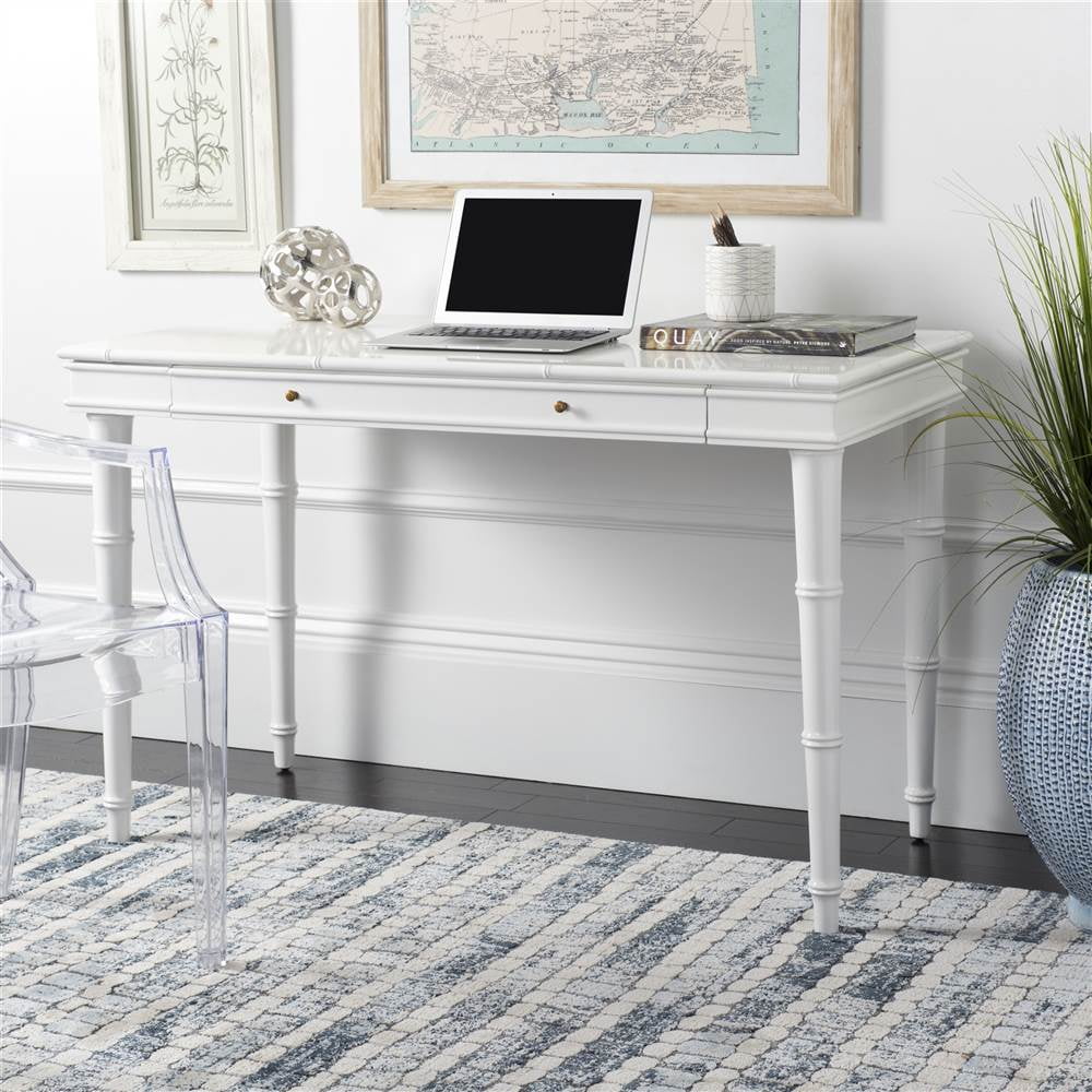 White Wooden Writing Desk with Single Drawer