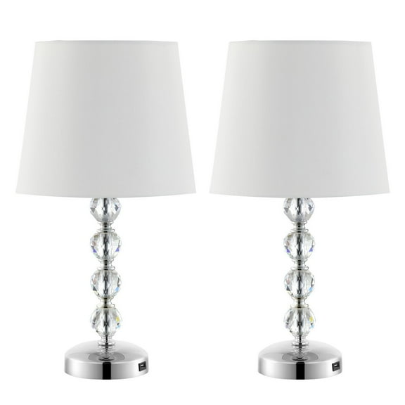 SAFAVIEH Nola Table Lamps with USB Port, Clear/Chrome, Set of 2