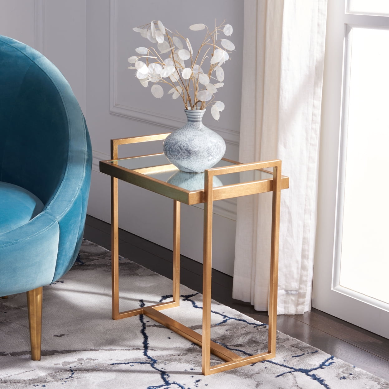 Elegant Noland Gold-Finish Iron Mirrored Accent Table