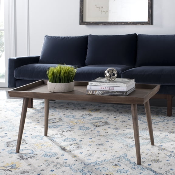 SAFAVIEH Nonie Modern Solid Coffee Table With Tray Top, Desert Brown