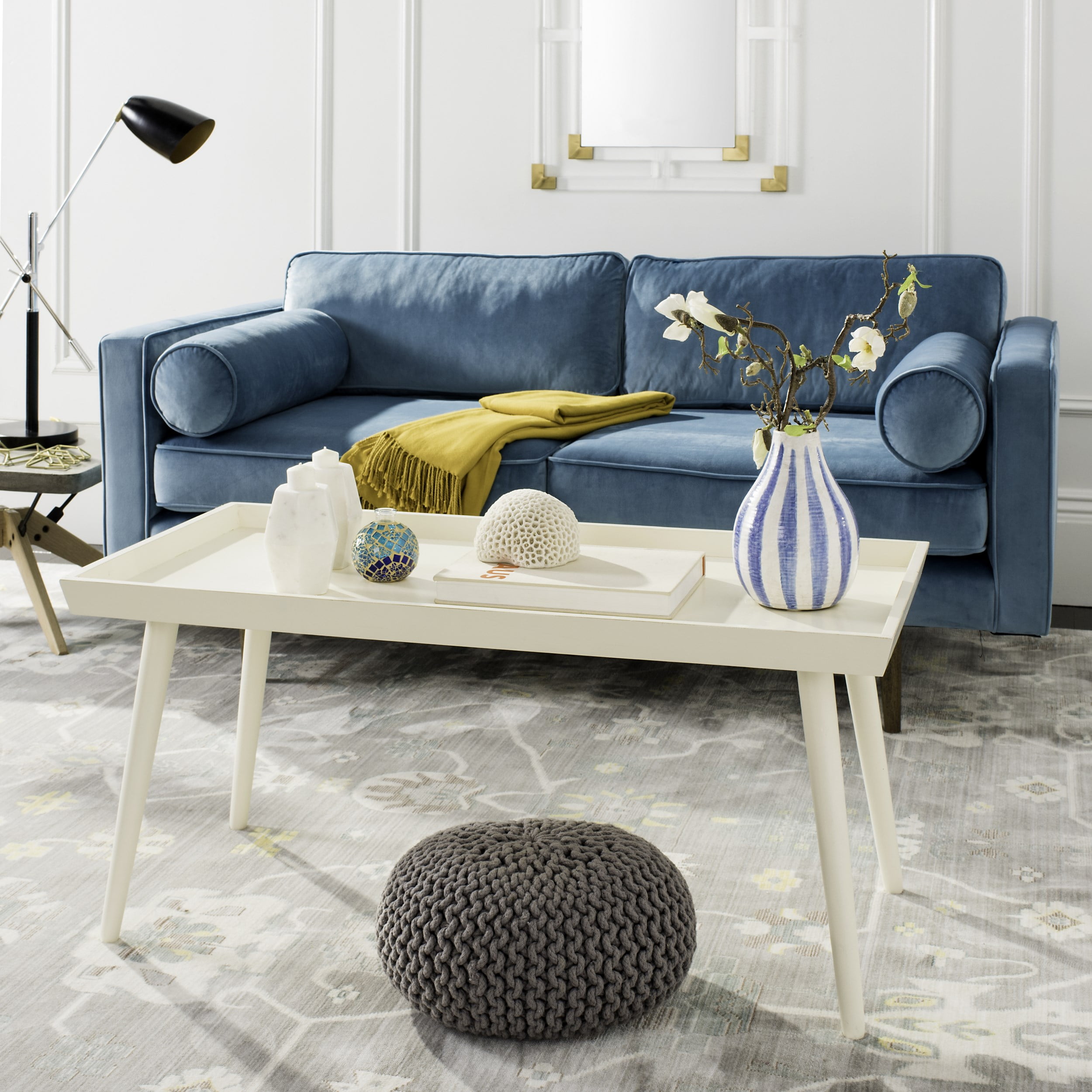 SAFAVIEH Nonie Modern Solid Coffee Table With Tray Top Distressed
