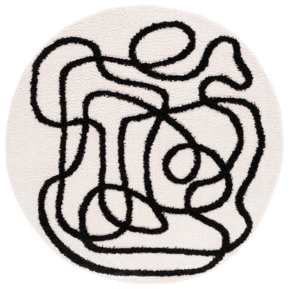 SAFAVIEH Norway Durga Modern Area Rug, Ivory/Black, 6'7" x 6'7" Round