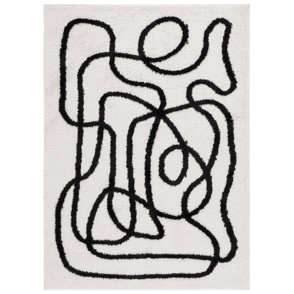 SAFAVIEH Norway Durga Modern Polyester Area Rug, Ivory/Black, 3' x 5'