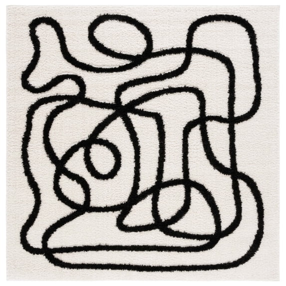 SAFAVIEH Norway Durga Modern Polyester Area Rug, Ivory/Black, 5'3" x 5'3" Square