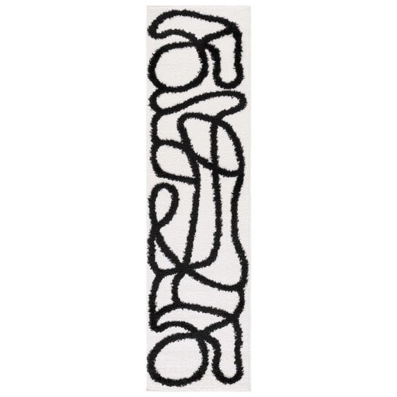 SAFAVIEH Norway Durga Modern Polyester Runner Rug, Ivory/Black, 2'2" x 14'