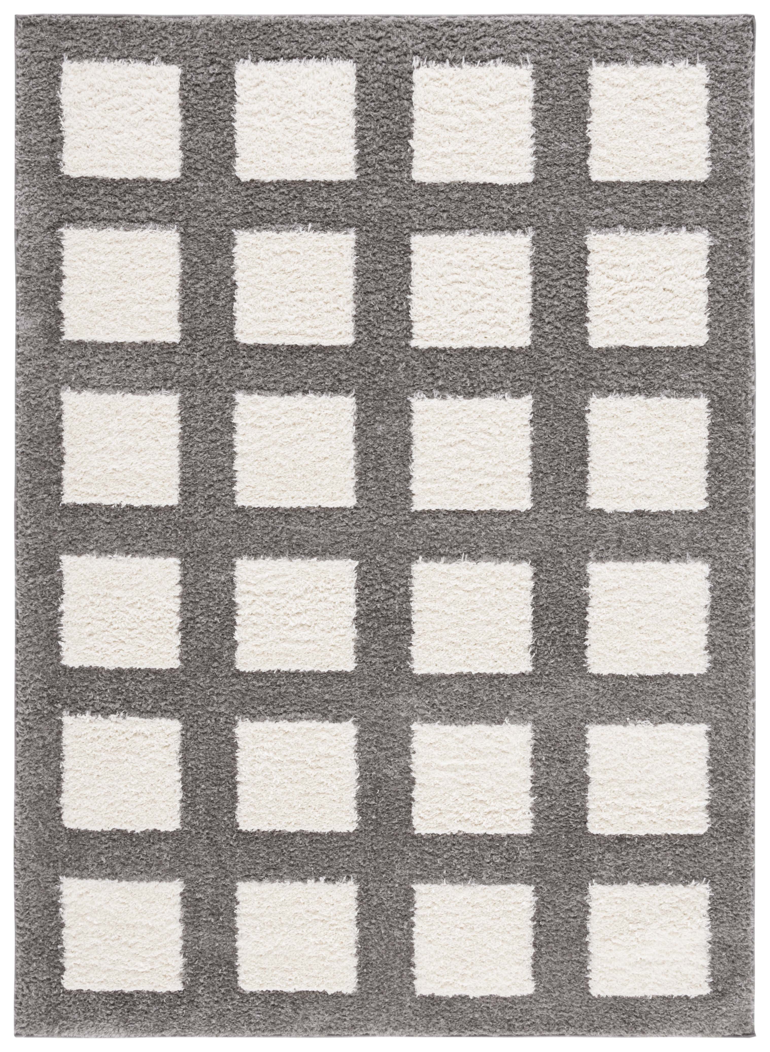 Gray and Ivory Geometric Shag Area Rug, 5'3" x 7'6"