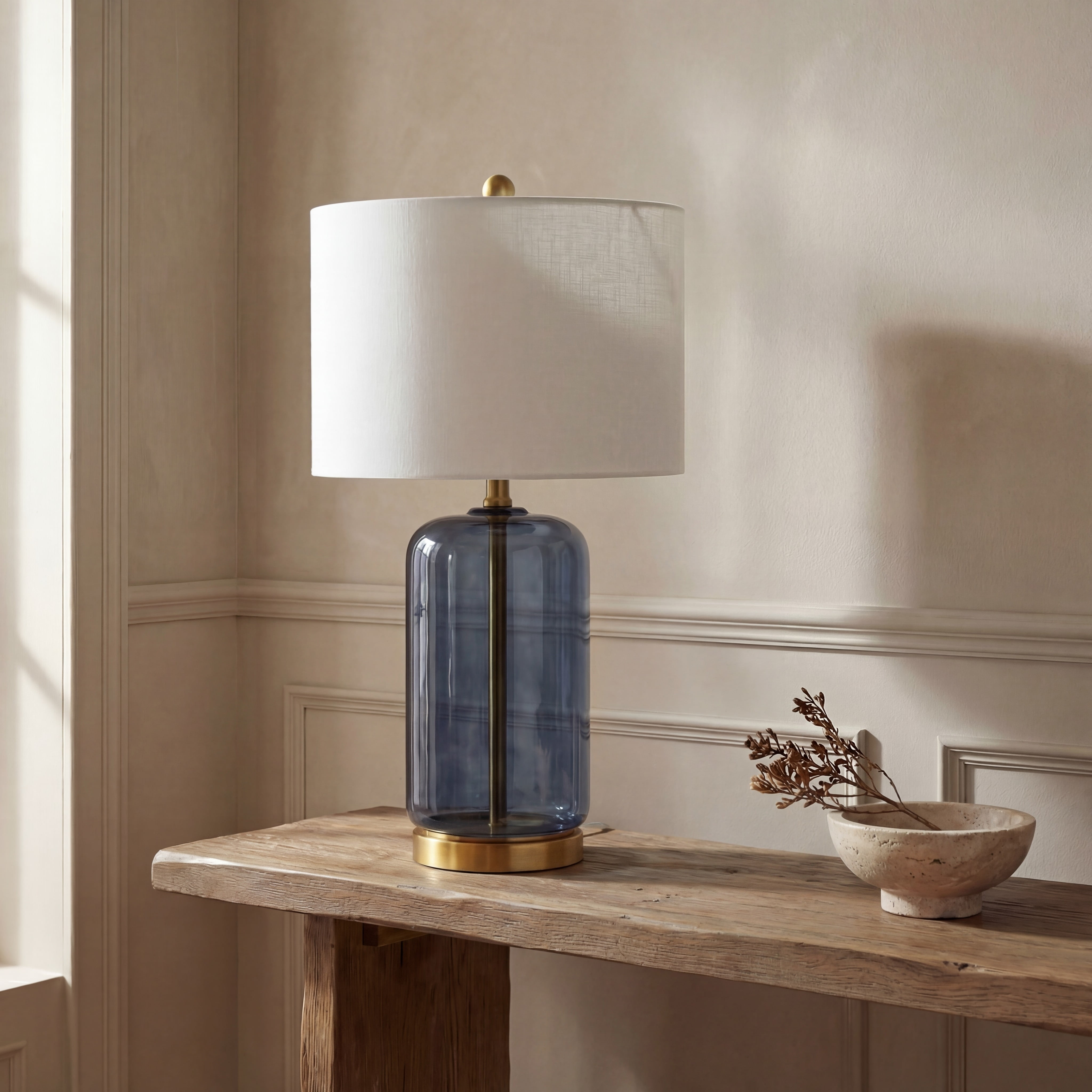 Safavieh Novah 16 in Modern Gold Table Lamps with Clear Glass White Transitional Shades