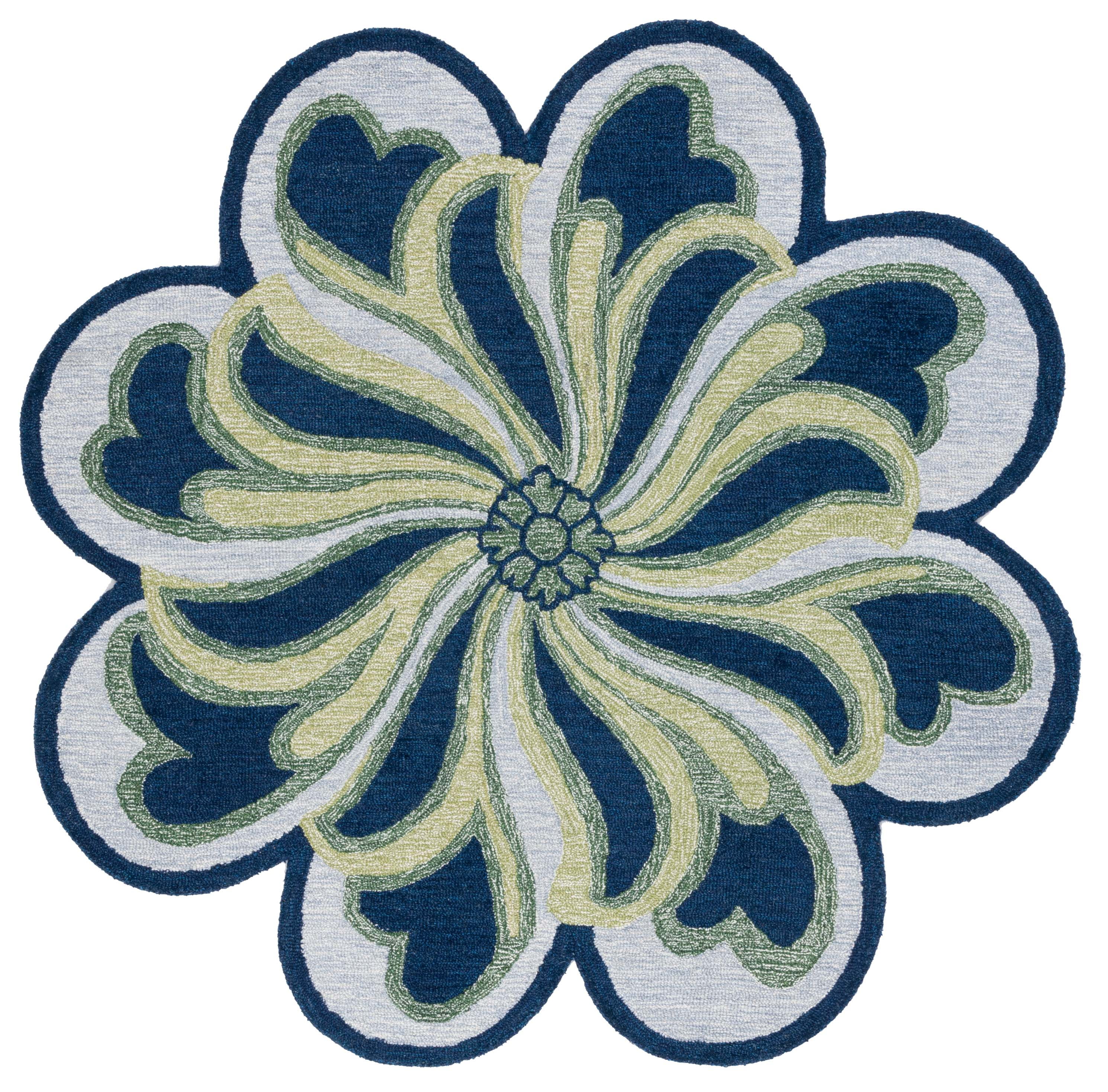 SAFAVIEH Novelty Alaois Floral Area Rug, Navy/Green, 5' x 5' Round