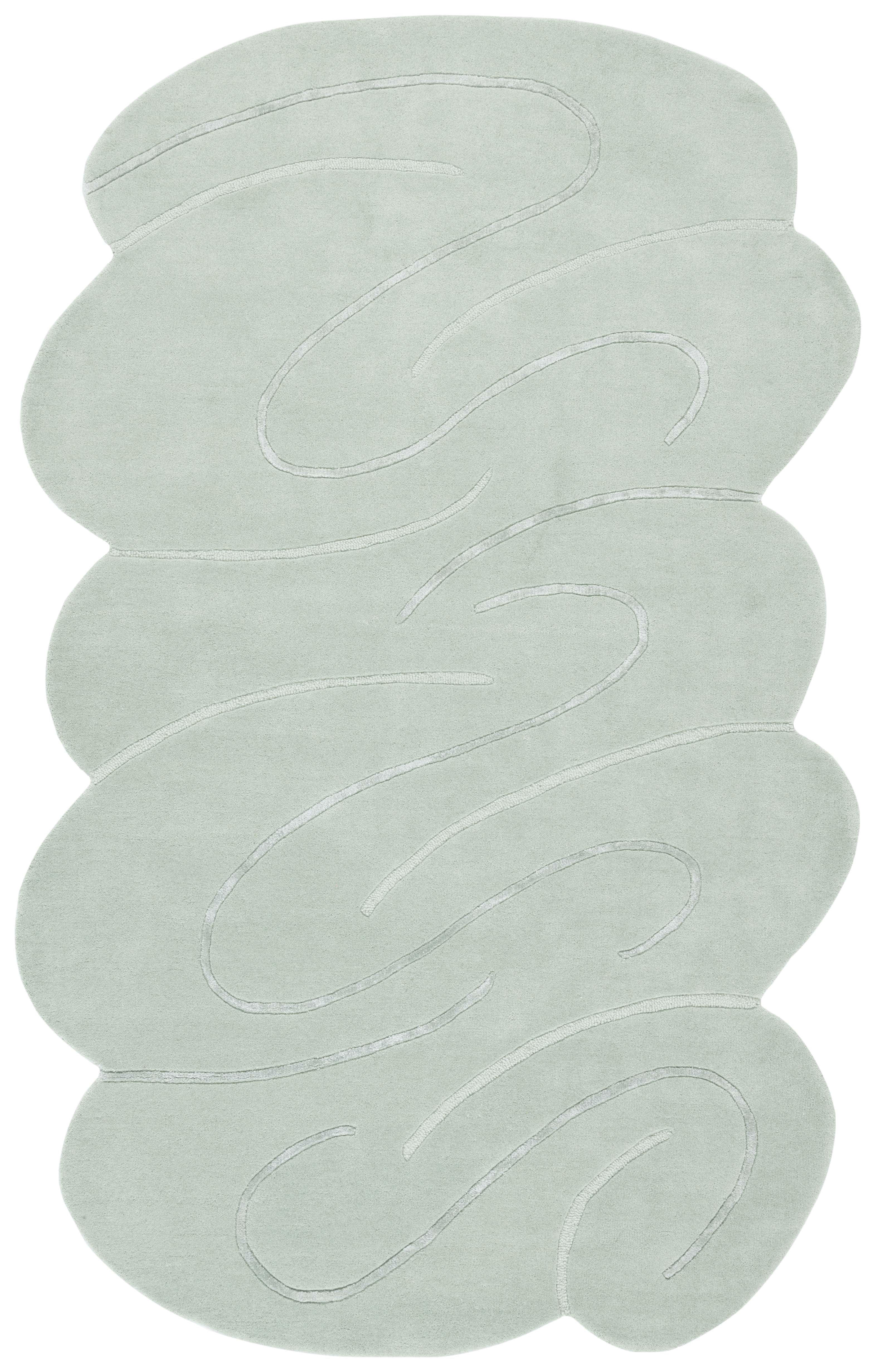 Green Scalloped Tufted Wool and Viscose 6' x 9' Rug