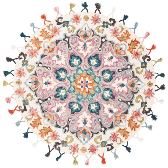 SAFAVIEH Novelty Cainneach Floral Wool Area Rug, Pink/Blue, 3' x 3' Round