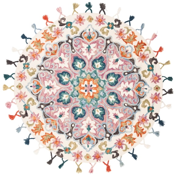 SAFAVIEH Novelty Cainneach Floral Wool Area Rug, Pink/Blue, 3' x 3' Round