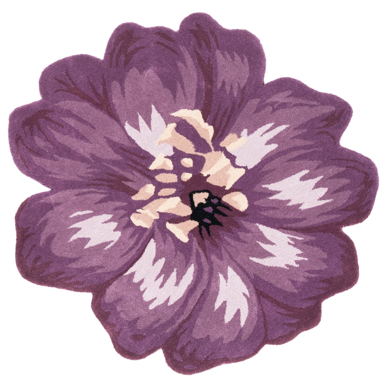 Handmade Lilac Wool Round Floral Area Rug