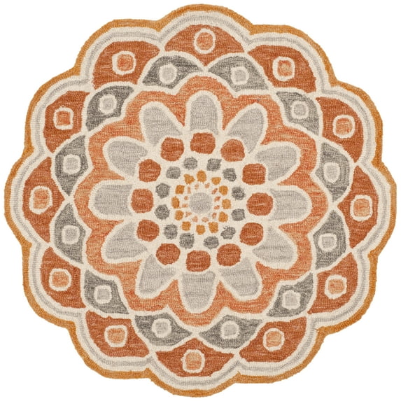 SAFAVIEH Novelty Delaney Floral Wool Area Rug, Grey/Rust, 3' x 3' Round