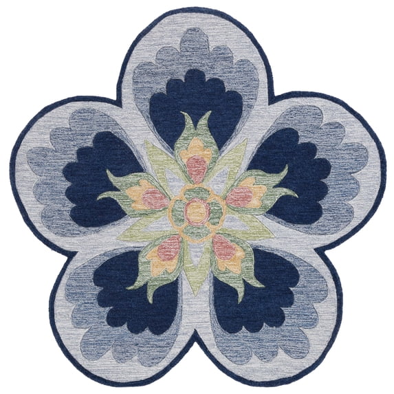 SAFAVIEH Novelty Flor Floral Area Rug, Blue/Grey, 3' x 3' Round