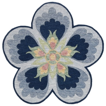 SAFAVIEH Novelty Flor Floral Area Rug, Blue/Grey, 5' x 5' Round