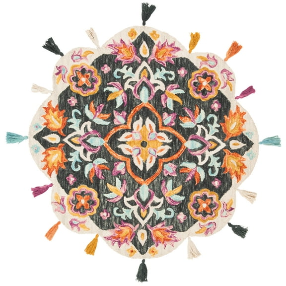 SAFAVIEH Novelty Frosina Floral Wool Area Rug, Blue/Pink, 7' x 7' Round
