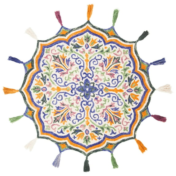 SAFAVIEH Novelty Jefferson Colorful Floral Wool Area Rug, Cream/Green, 5' x 5' Round