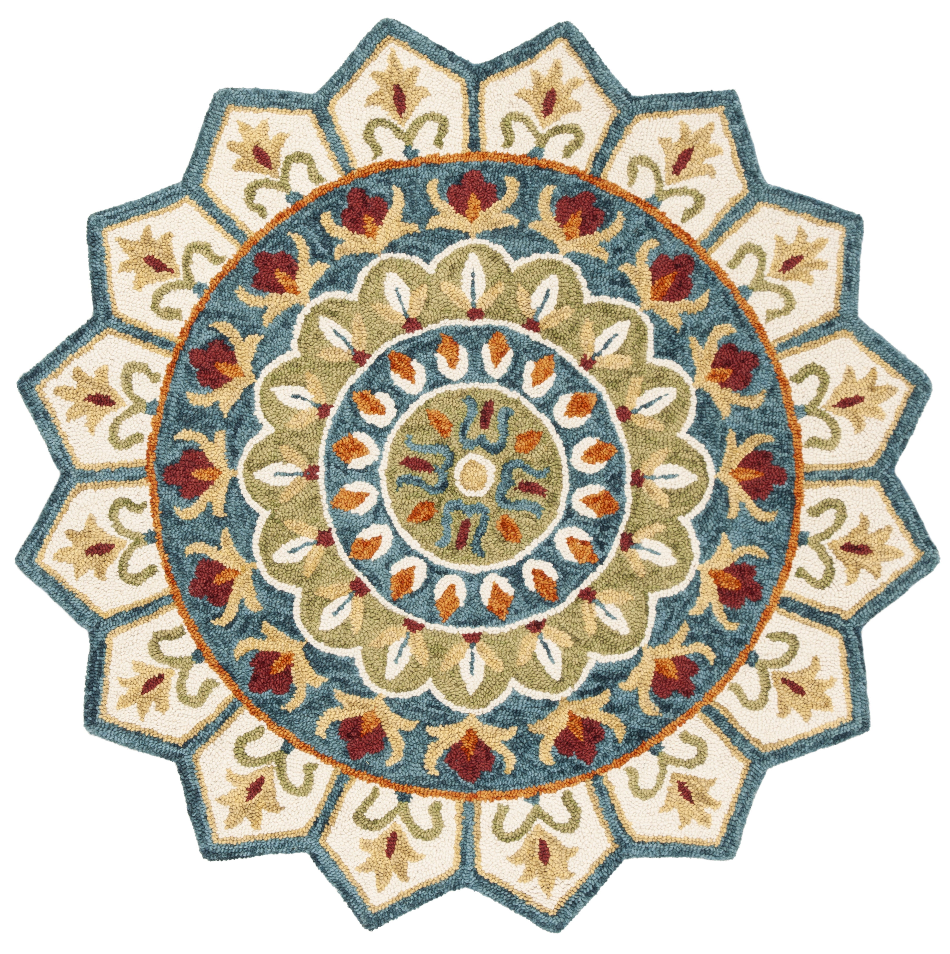 Handmade Tufted Round Blue and Ivory Wool Rug