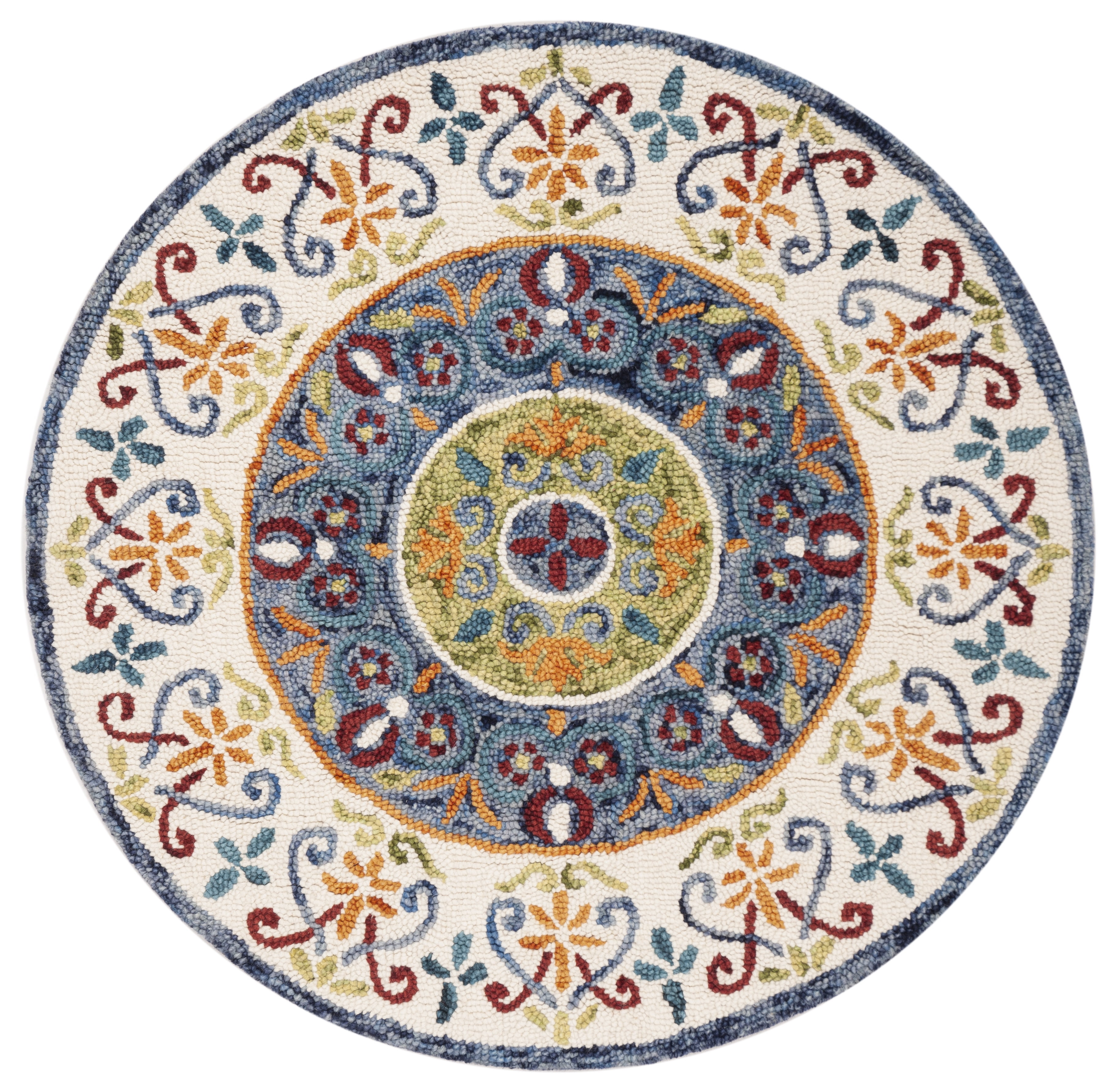 Handmade Blue and Ivory Round Tufted Wool Rug