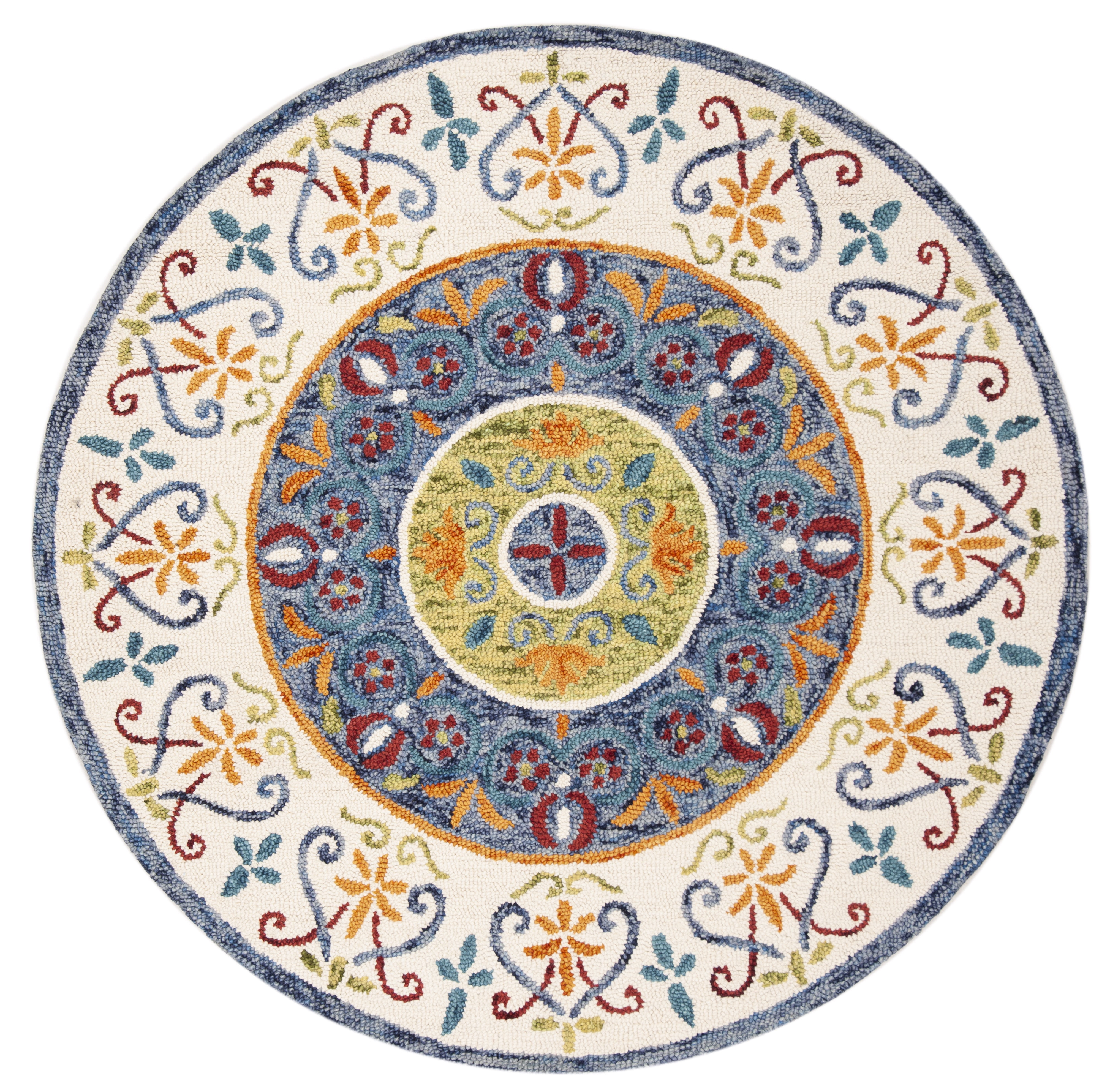 SAFAVIEH Novelty Lakisha Bordered Area Rug, Blue/Ivory, 8' x 8' Round