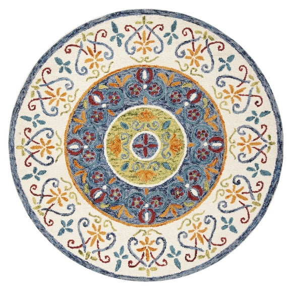 SAFAVIEH Novelty Lakisha Bordered Area Rug, Blue/Ivory, 8' x 8' Round