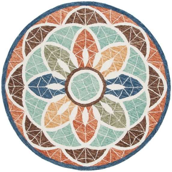 SAFAVIEH Novelty Malanie Floral Area Rug, Blue/Orange, 4' x 4' Round