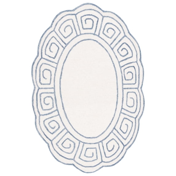 SAFAVIEH Novelty Mervyn Geometric Area Rug, Ivory/Blue, 4'6" x 6'6" Oval