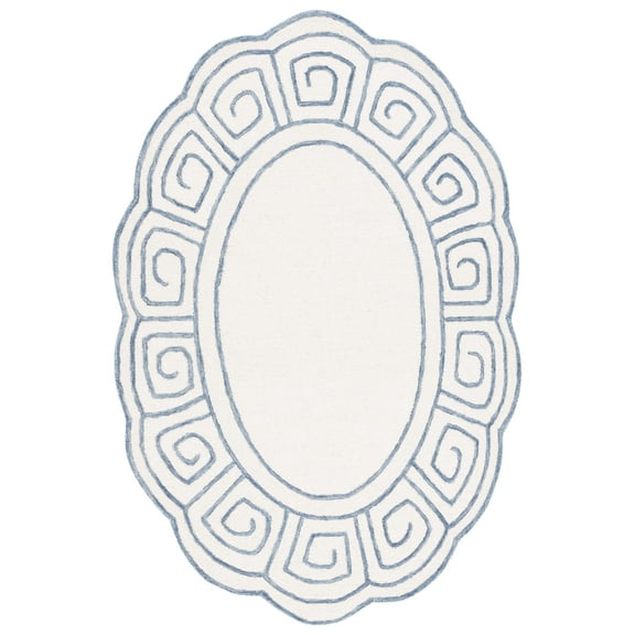 SAFAVIEH Novelty Mervyn Geometric Area Rug, Ivory/Blue, 5' x 8' Oval