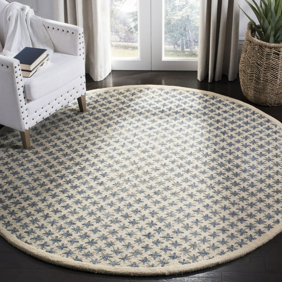 SAFAVIEH Novelty Michayla Floral Area Rug, Ivory/Blue, 4' x 4' Round
