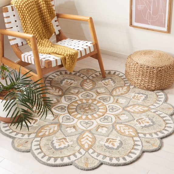 SAFAVIEH Novelty Mordikai Floral Area Rug, Ivory/Beige, 7' x 7' Round