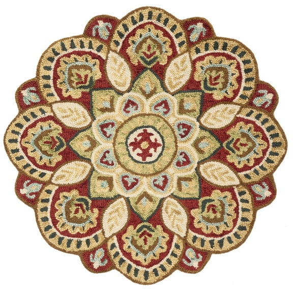 SAFAVIEH Novelty Mordikai Looped Floral Wool Area Rug, Red/Taupe, 4' x 4' Round