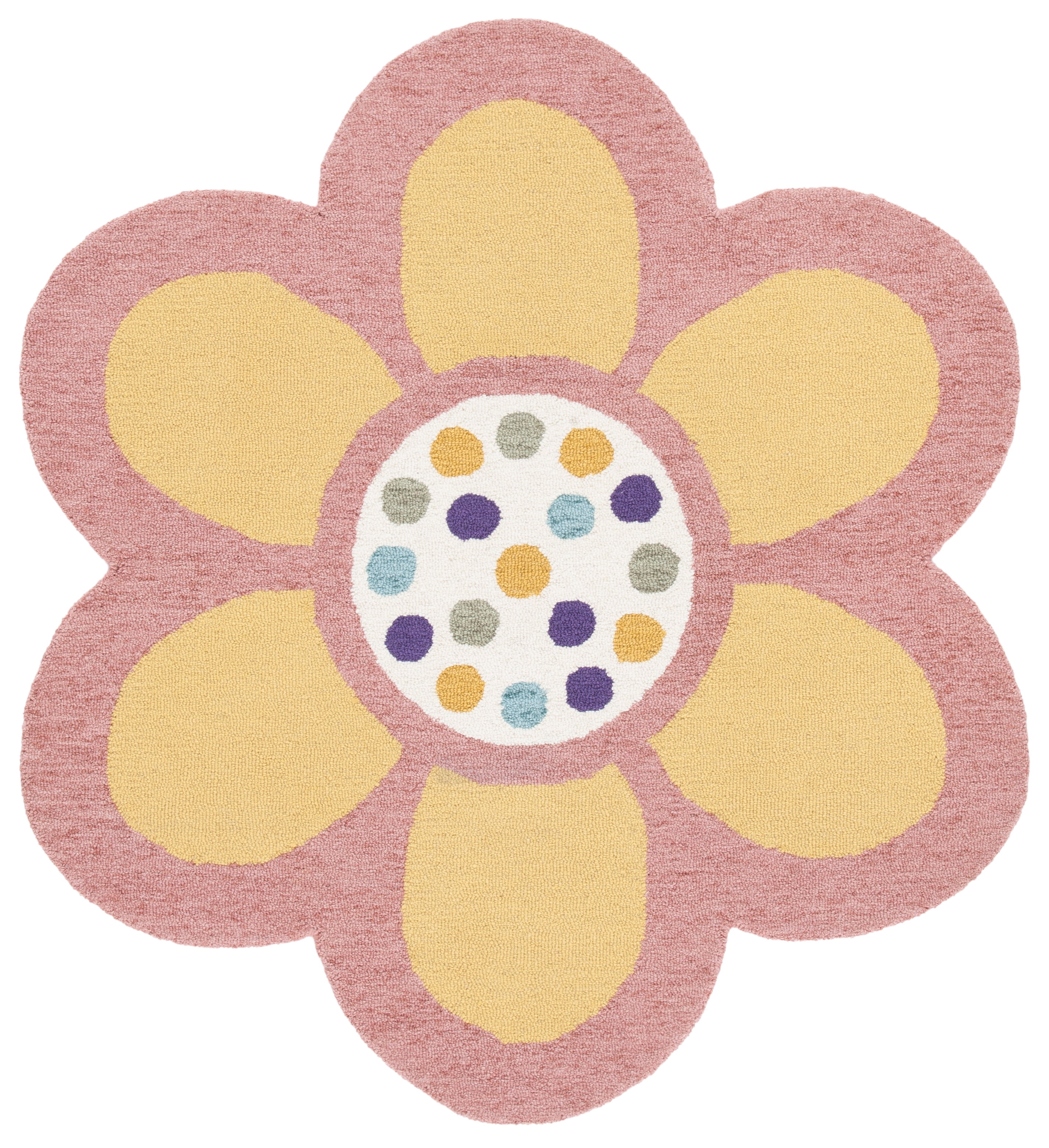 Handmade Pink & Yellow Round Wool Accent Rug - 5ft Diameter