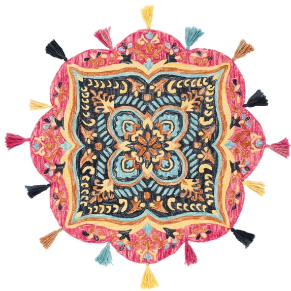 SAFAVIEH Novelty Kebo Floral Wool Area Rug, Pink/Purple, 4' x 4' Round