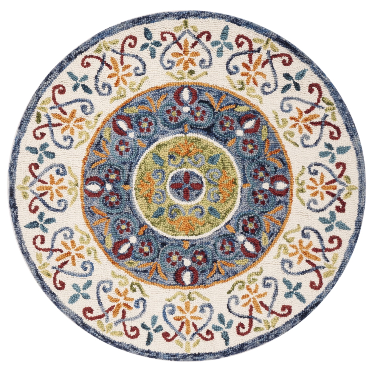 Handmade Blue and Ivory Round Tufted Wool Rug