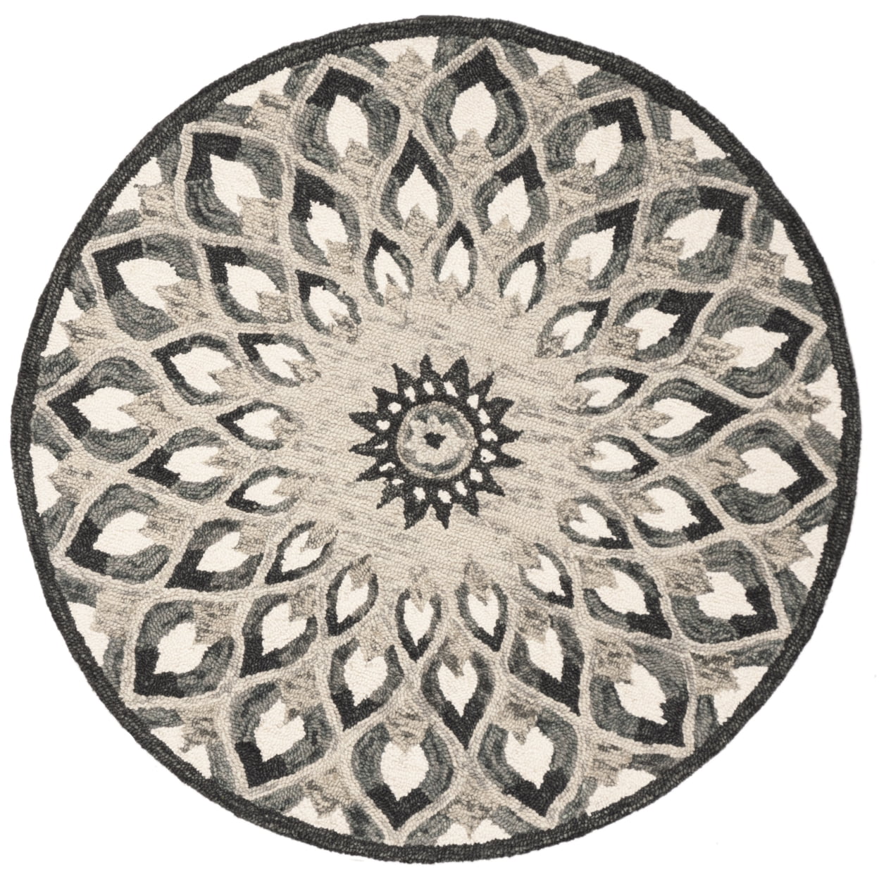 Gray and Ivory Round Hand-Tufted Wool Area Rug
