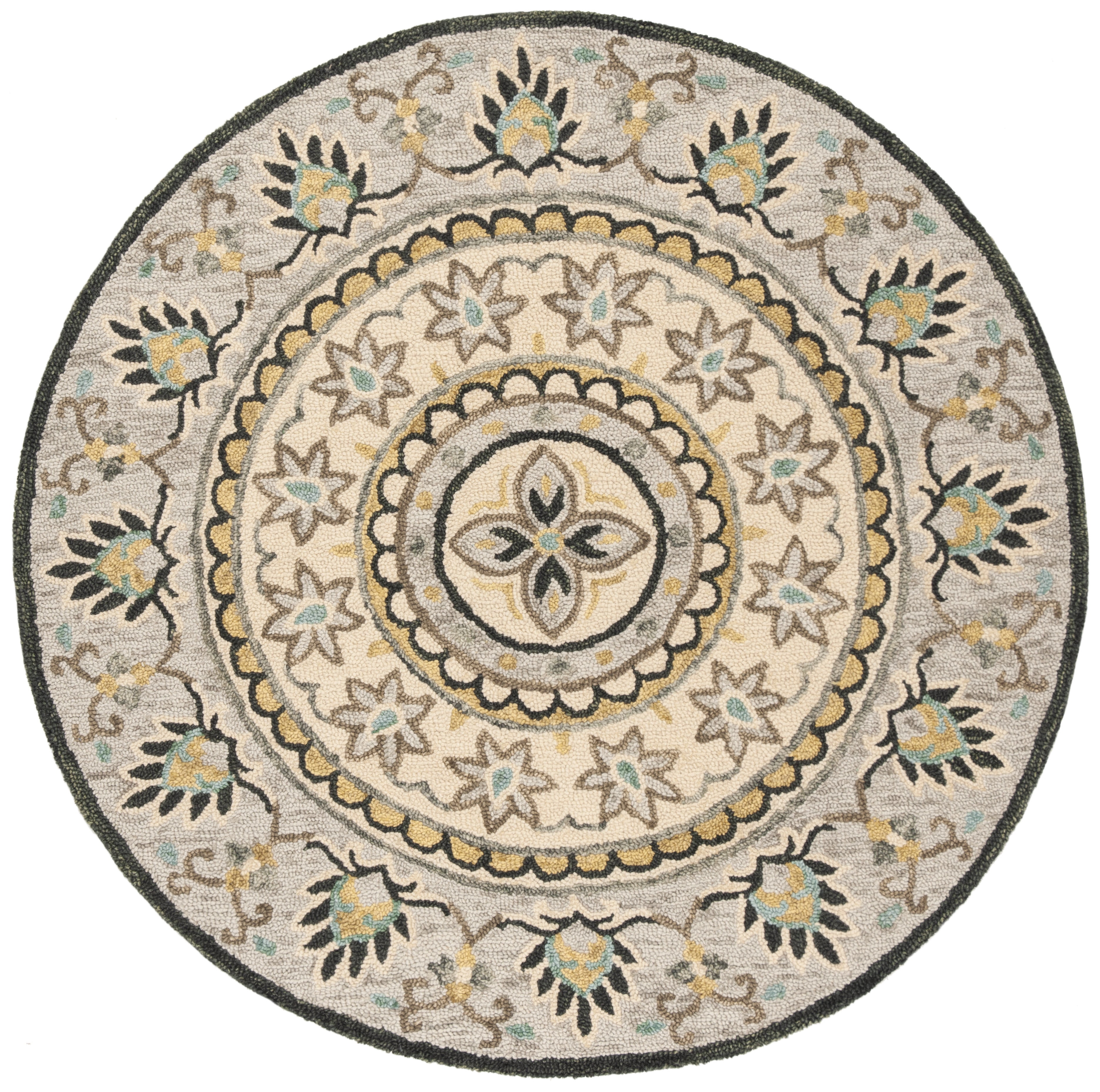 SAFAVIEH Novelty Naira Floral Area Rug, Ivory/Grey, 7' x 7' Round
