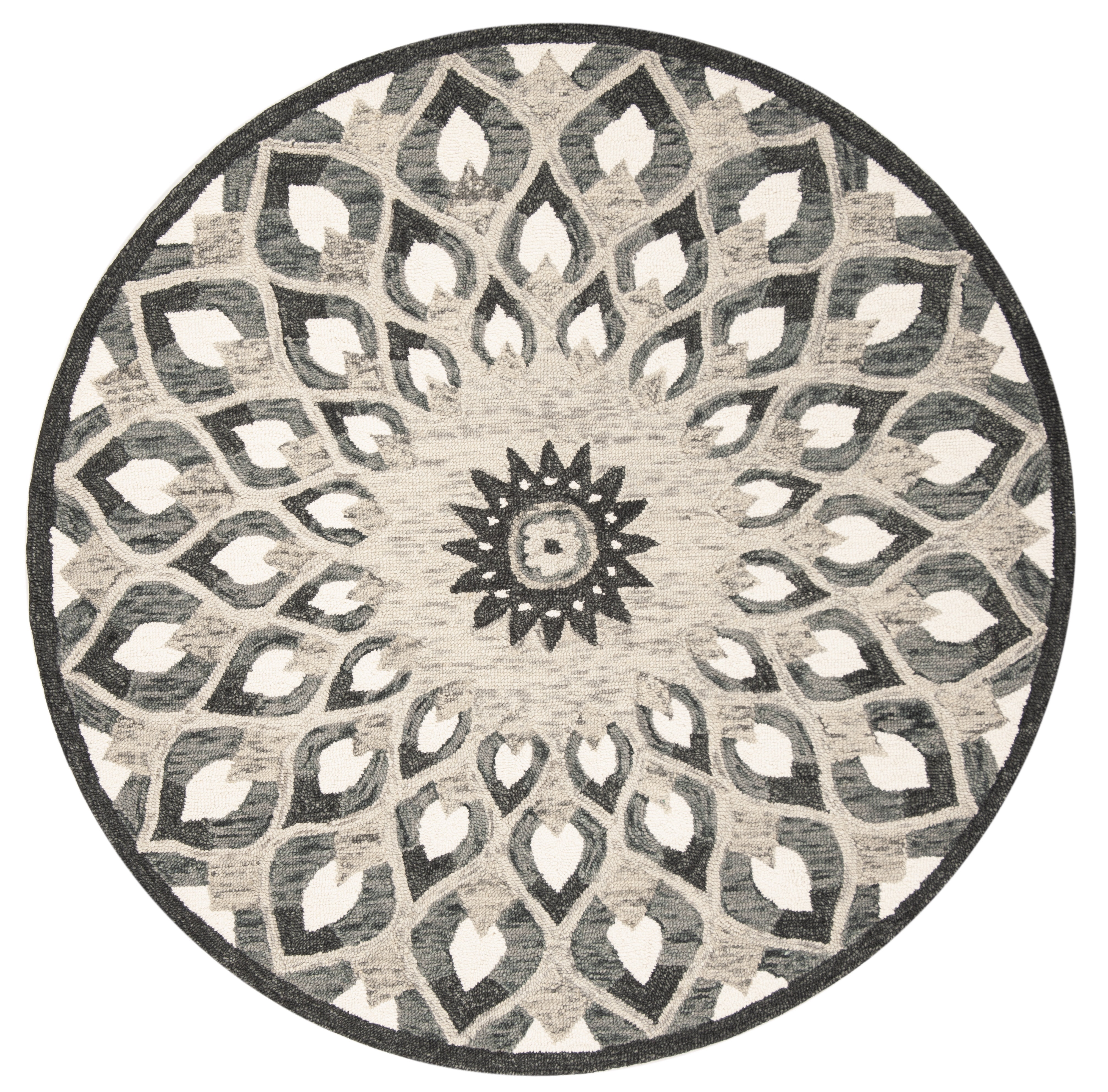 Gray and Ivory Round Hand-Tufted Wool Area Rug