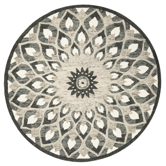 SAFAVIEH Novelty Rosalin Geometric Area Rug, Charcoal/Ivory, 9' x 9' Round