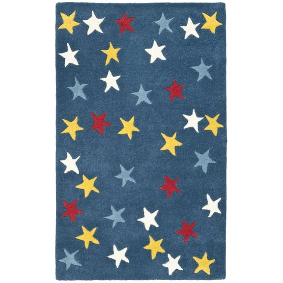 SAFAVIEH Novelty Shelby Graphic Print Wool Area Rug, Blue/Multi, 2' x 3'